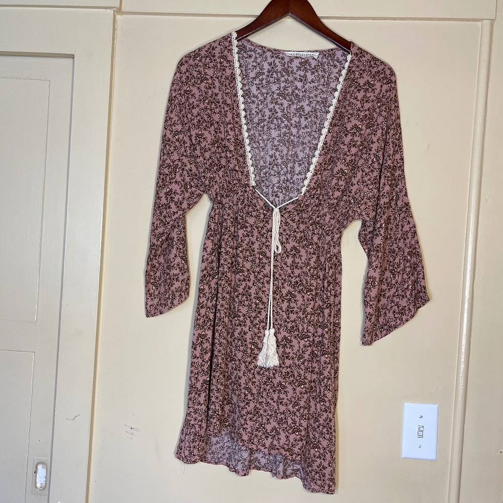Audrey 3+1 Dusty Rose Floral Tie-Front Mini Dress